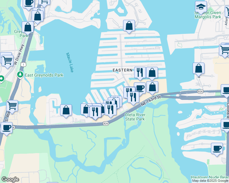 map of restaurants, bars, coffee shops, grocery stores, and more near 16464 Northeast 33rd Avenue in North Miami Beach