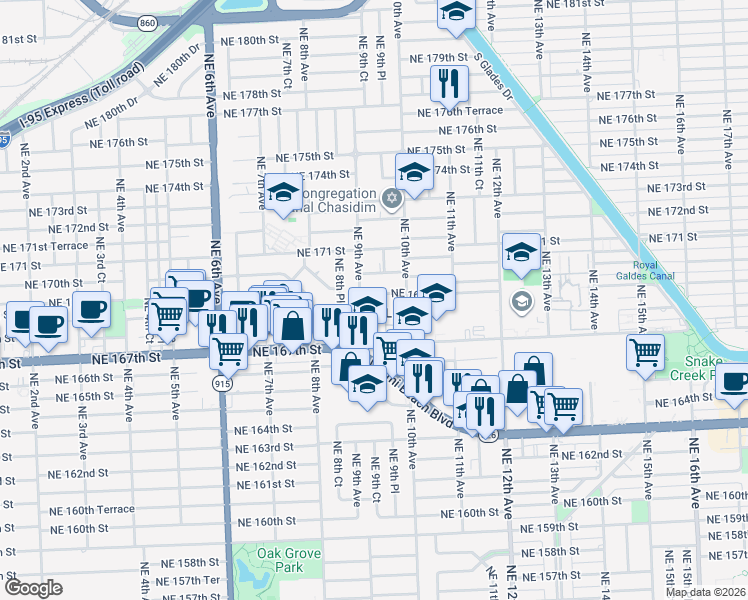 map of restaurants, bars, coffee shops, grocery stores, and more near in North Miami Beach