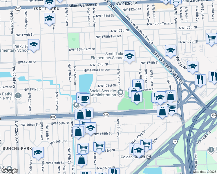 map of restaurants, bars, coffee shops, grocery stores, and more near 1311 Northwest 170th Terrace in Miami