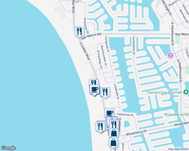 map of restaurants, bars, coffee shops, grocery stores, and more near 350 County Road 951 in Marco Island