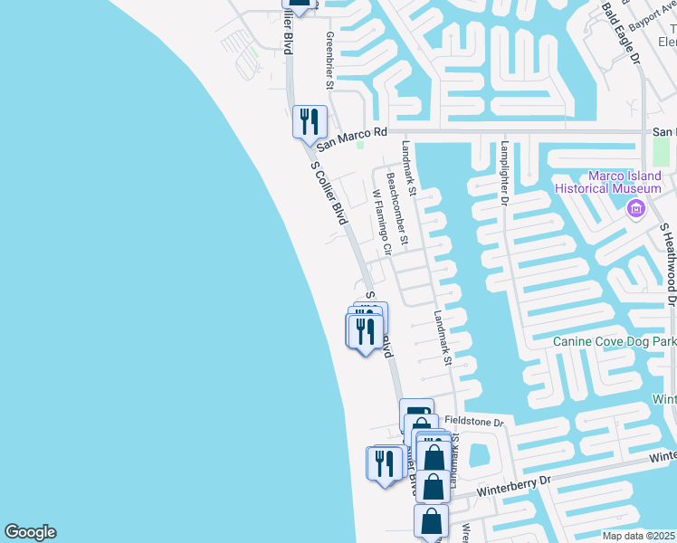 map of restaurants, bars, coffee shops, grocery stores, and more near 350 South Collier Boulevard in Marco Island