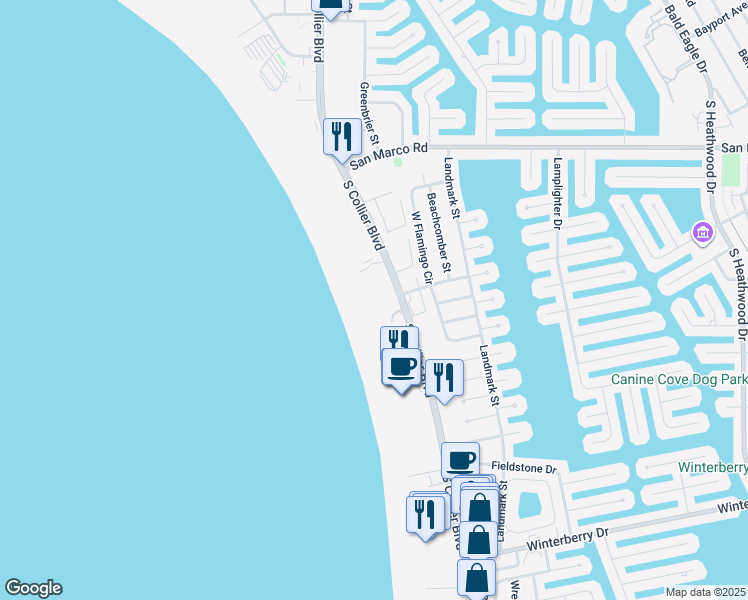 map of restaurants, bars, coffee shops, grocery stores, and more near 300 South Collier Boulevard in Marco Island