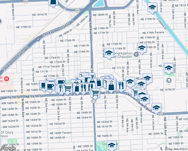 map of restaurants, bars, coffee shops, grocery stores, and more near in North Miami Beach