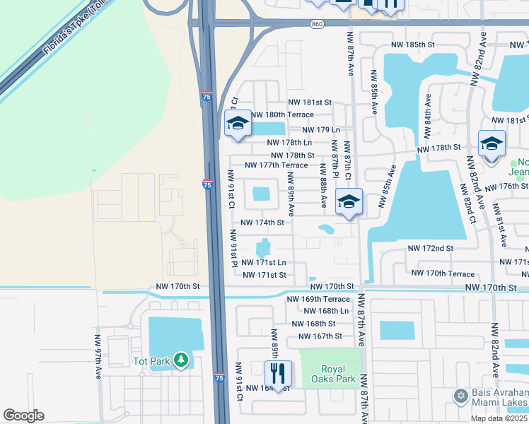 map of restaurants, bars, coffee shops, grocery stores, and more near 3964 Northwest 90th Avenue in Hialeah