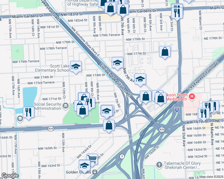 map of restaurants, bars, coffee shops, grocery stores, and more near 732 Northwest 172nd Street in Miami