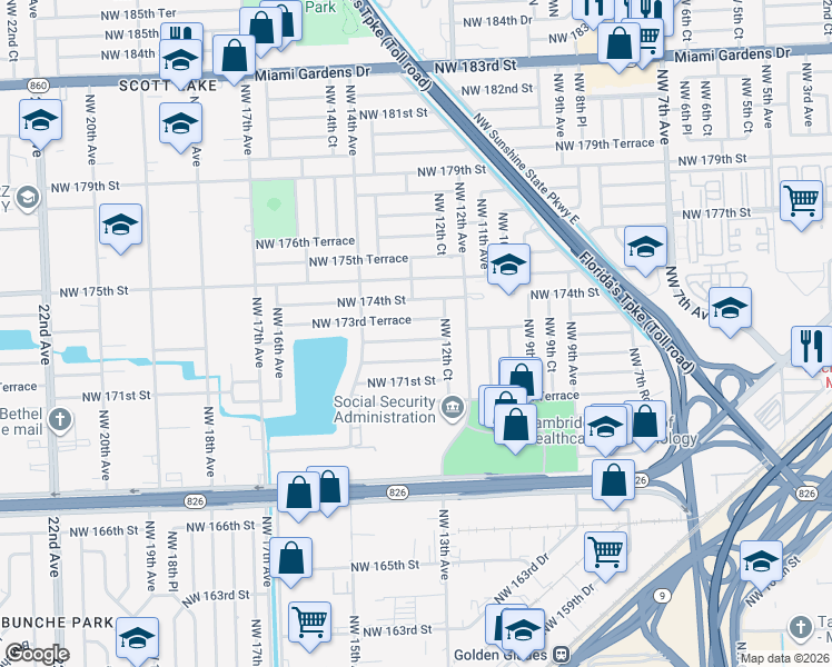 map of restaurants, bars, coffee shops, grocery stores, and more near 1312 Northwest 172nd Terrace in Miami