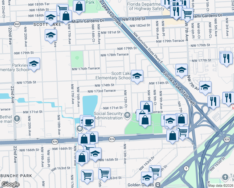 map of restaurants, bars, coffee shops, grocery stores, and more near 1312 Northwest 172nd Terrace in Miami