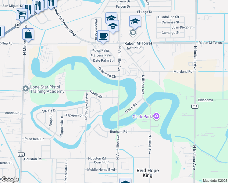map of restaurants, bars, coffee shops, grocery stores, and more near in Cameron County