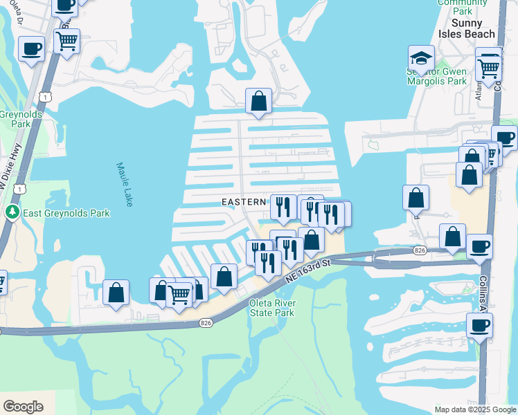 map of restaurants, bars, coffee shops, grocery stores, and more near in North Miami Beach
