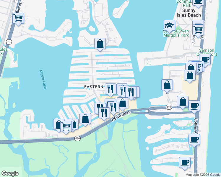 map of restaurants, bars, coffee shops, grocery stores, and more near 3720 Northeast 167th Street in North Miami Beach