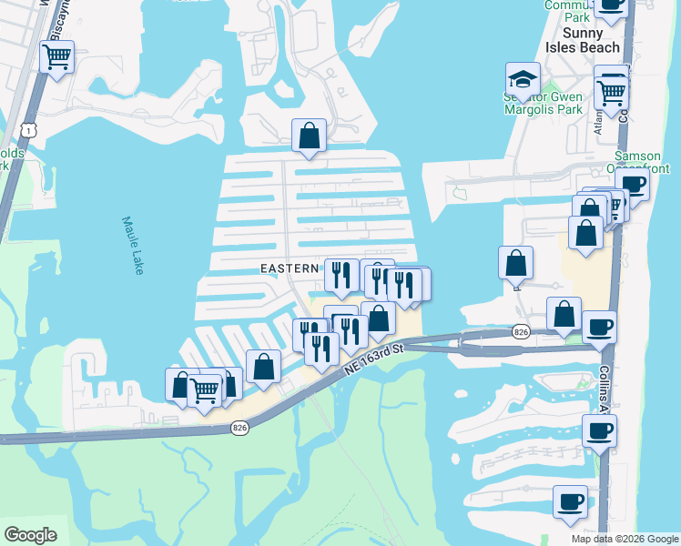 map of restaurants, bars, coffee shops, grocery stores, and more near 3720 Northeast 167th Street in North Miami Beach