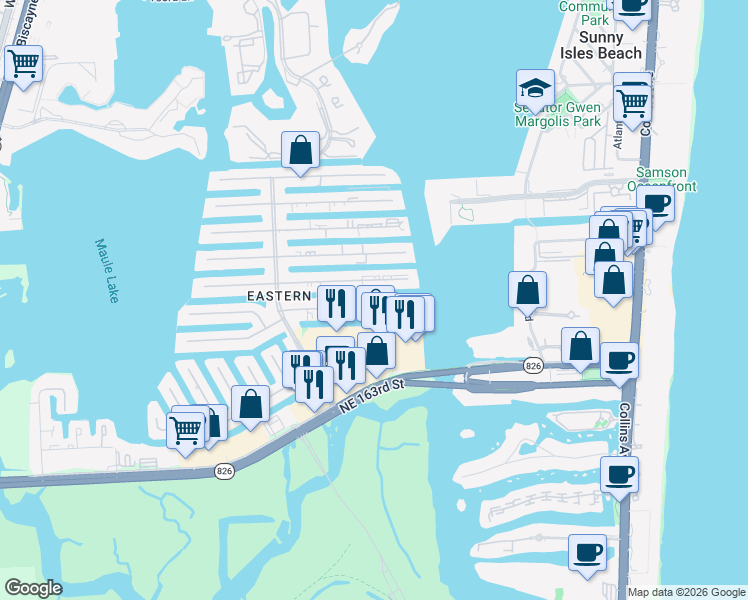map of restaurants, bars, coffee shops, grocery stores, and more near 3860 Northeast 167th Street in North Miami Beach