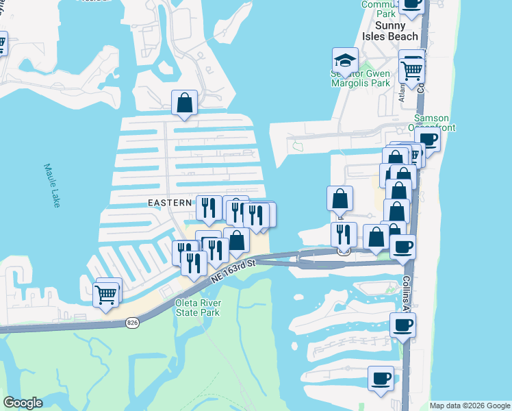 map of restaurants, bars, coffee shops, grocery stores, and more near 4098 Northeast 167th Street in North Miami Beach
