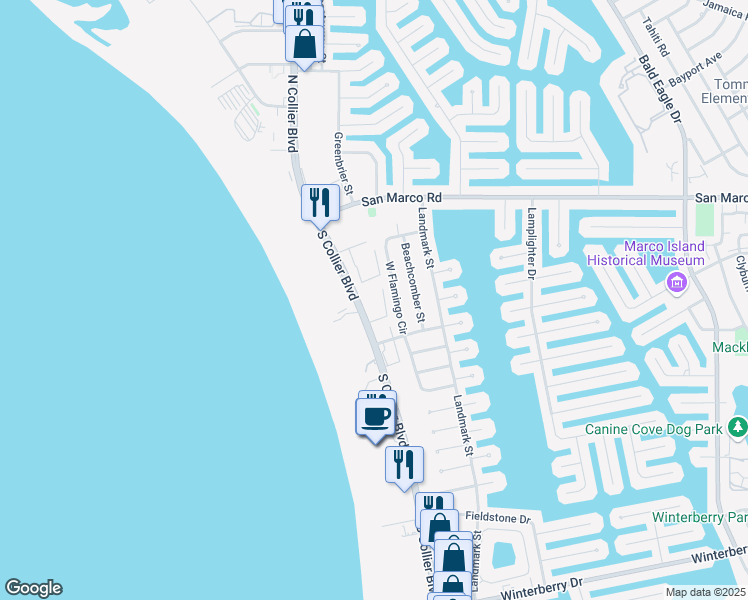 map of restaurants, bars, coffee shops, grocery stores, and more near 221 South Collier Boulevard in Marco Island