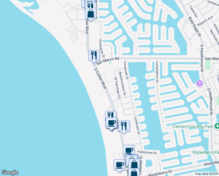 map of restaurants, bars, coffee shops, grocery stores, and more near 221 South Collier Boulevard in Marco Island