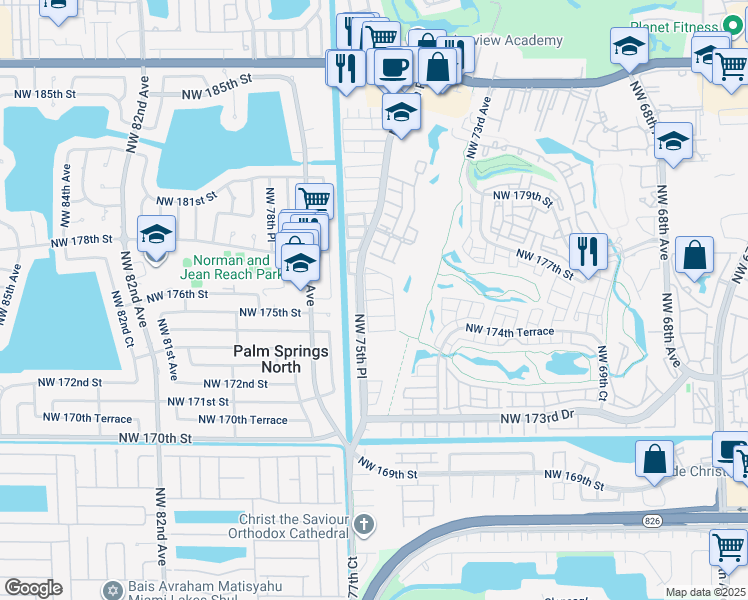 map of restaurants, bars, coffee shops, grocery stores, and more near in Country Club