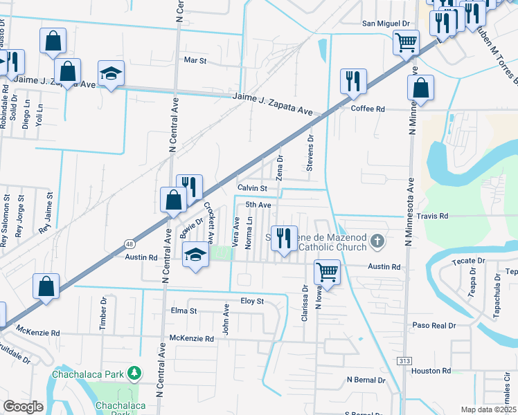 map of restaurants, bars, coffee shops, grocery stores, and more near 6571-6599 5th Avenue in Brownsville