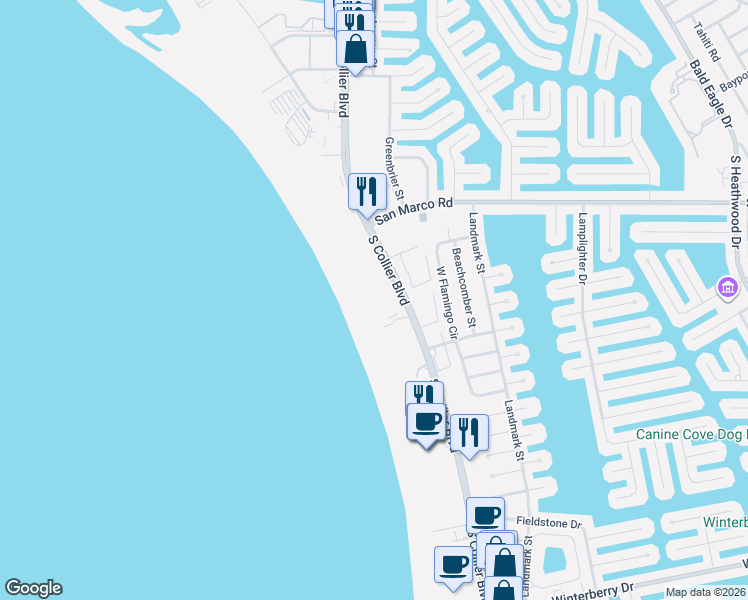 map of restaurants, bars, coffee shops, grocery stores, and more near in Marco Island