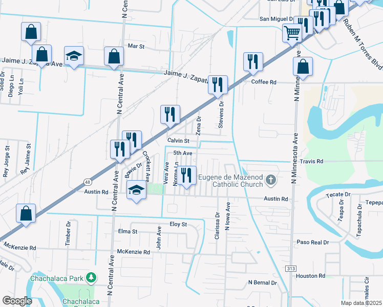 map of restaurants, bars, coffee shops, grocery stores, and more near 6571 5th Avenue in Brownsville