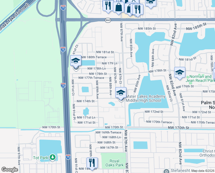 map of restaurants, bars, coffee shops, grocery stores, and more near 8815 Northwest 176th Street in Hialeah