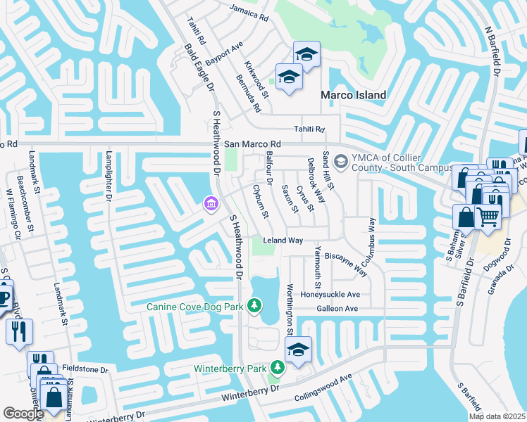 map of restaurants, bars, coffee shops, grocery stores, and more near 150 Balfour Drive in Marco Island