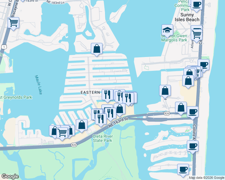 map of restaurants, bars, coffee shops, grocery stores, and more near 3720 Northeast 167th Street in North Miami Beach