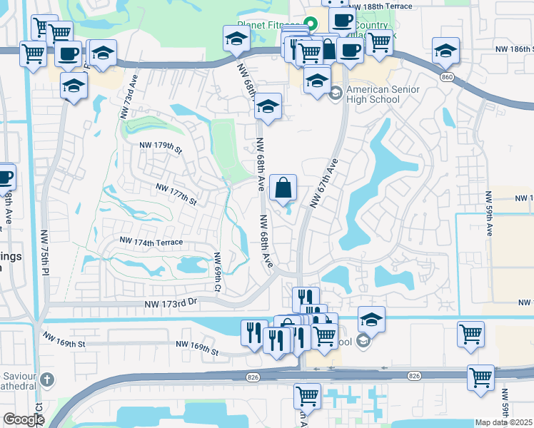 map of restaurants, bars, coffee shops, grocery stores, and more near in Country Club