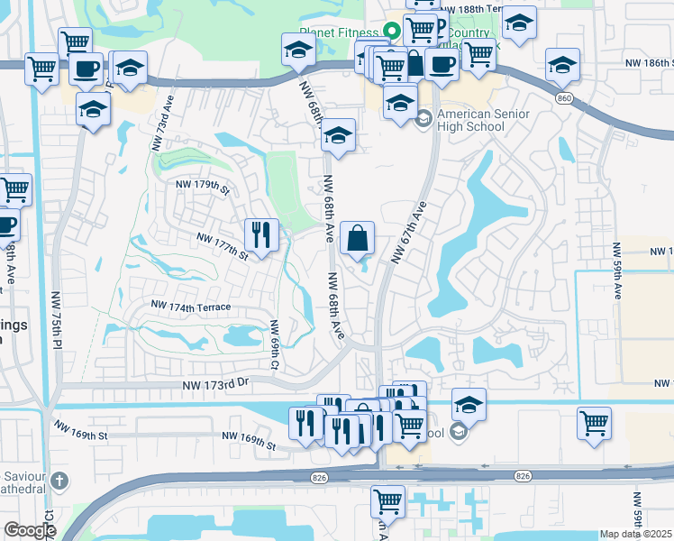 map of restaurants, bars, coffee shops, grocery stores, and more near in Country Club