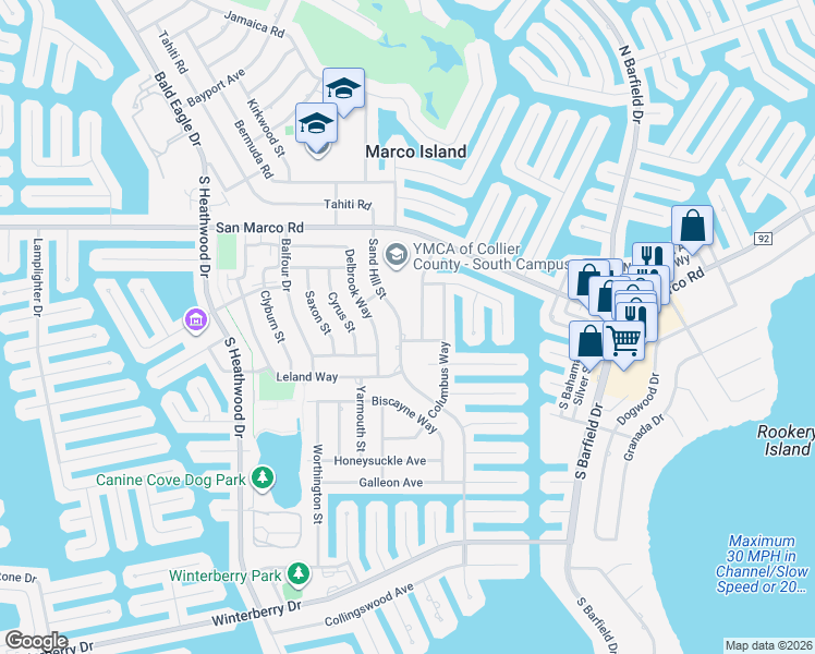 map of restaurants, bars, coffee shops, grocery stores, and more near 189 Sand Hill Street in Marco Island