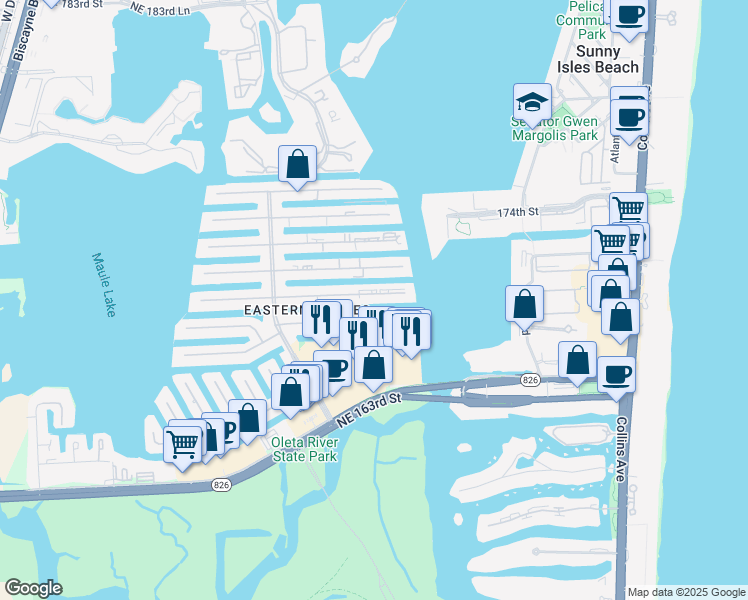 map of restaurants, bars, coffee shops, grocery stores, and more near 3860 Northeast 167th Street in North Miami Beach