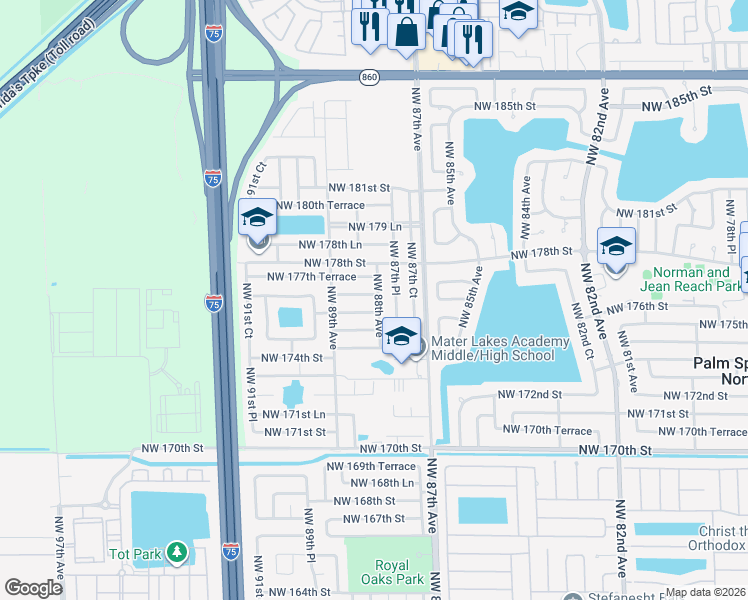 map of restaurants, bars, coffee shops, grocery stores, and more near 8815 Northwest 176th Street in Hialeah