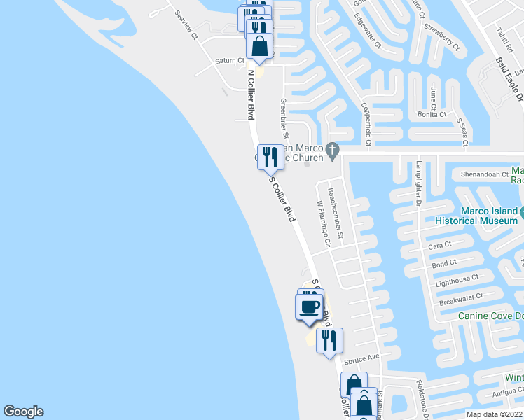 map of restaurants, bars, coffee shops, grocery stores, and more near in Marco Island