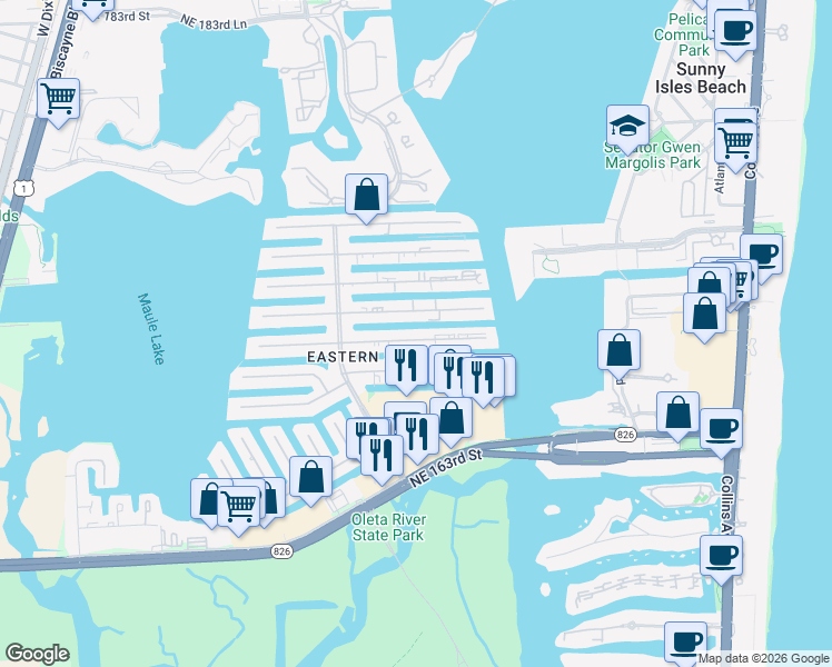 map of restaurants, bars, coffee shops, grocery stores, and more near 3720 Northeast 167th Street in North Miami Beach