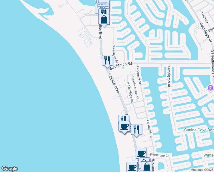map of restaurants, bars, coffee shops, grocery stores, and more near 174 South Collier Boulevard in Marco Island