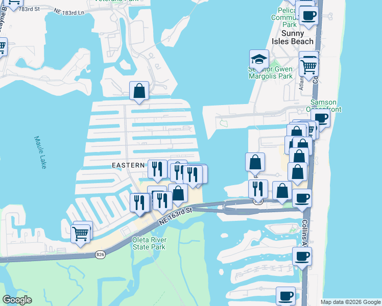 map of restaurants, bars, coffee shops, grocery stores, and more near 4098 Northeast 167th Street in North Miami Beach