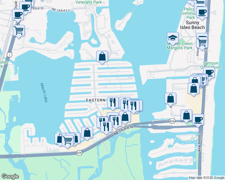 map of restaurants, bars, coffee shops, grocery stores, and more near 3767 Northeast 168th Street in North Miami Beach
