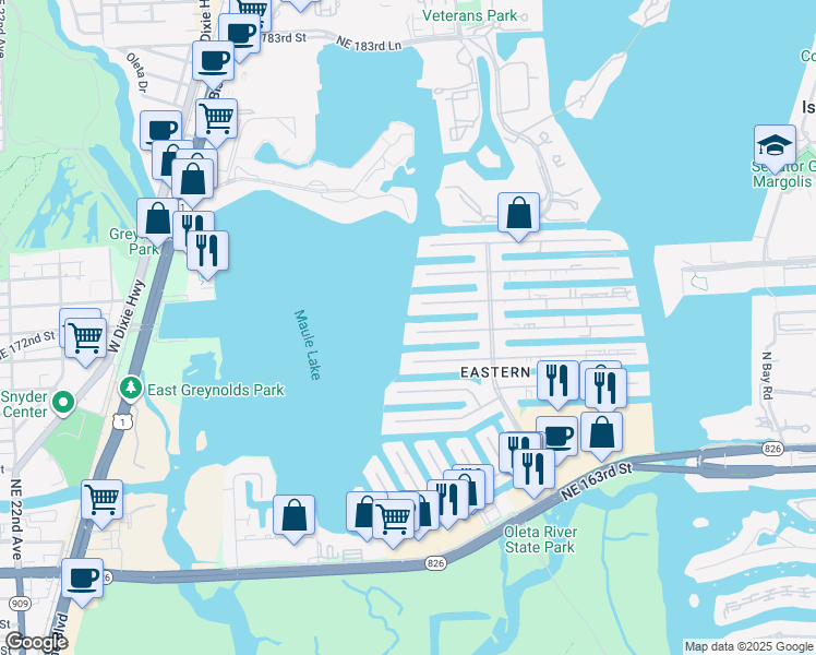 map of restaurants, bars, coffee shops, grocery stores, and more near 3207 Northeast 168th Street in North Miami Beach