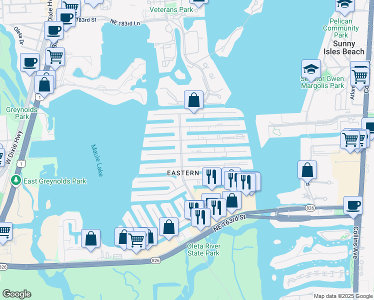 map of restaurants, bars, coffee shops, grocery stores, and more near in Sunny Isles Beach