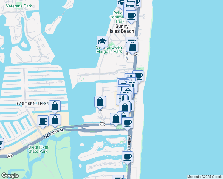 map of restaurants, bars, coffee shops, grocery stores, and more near 200 172nd Street in Sunny Isles Beach
