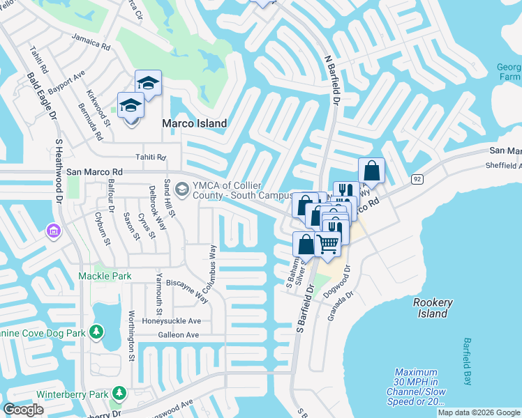 map of restaurants, bars, coffee shops, grocery stores, and more near 1665 San Marco Road in Marco Island