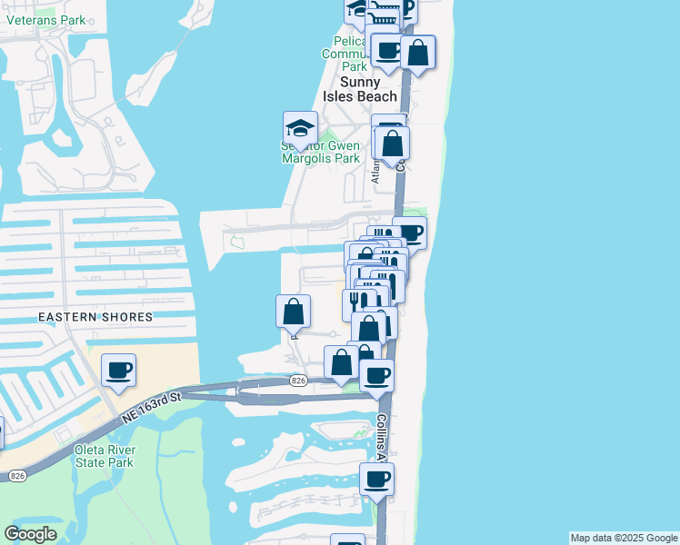 map of restaurants, bars, coffee shops, grocery stores, and more near 200 172nd Street in Sunny Isles Beach