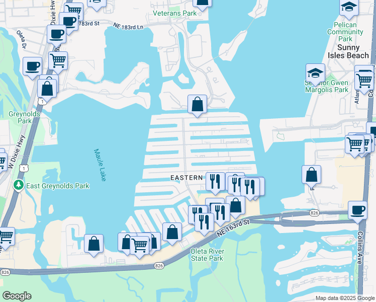 map of restaurants, bars, coffee shops, grocery stores, and more near in Golden Beach