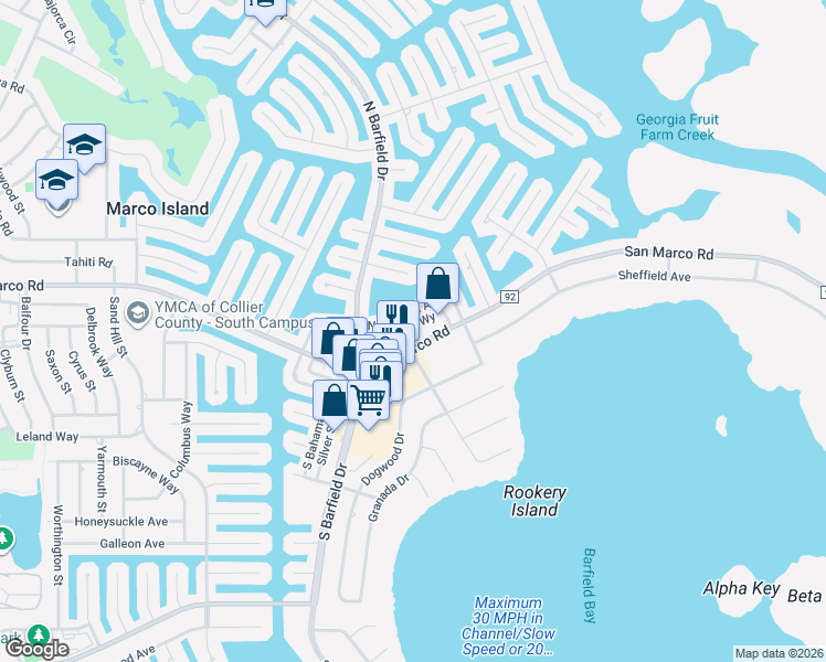 map of restaurants, bars, coffee shops, grocery stores, and more near 1850 San Marco Road in Marco Island
