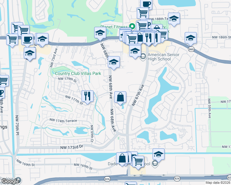 map of restaurants, bars, coffee shops, grocery stores, and more near in Country Club