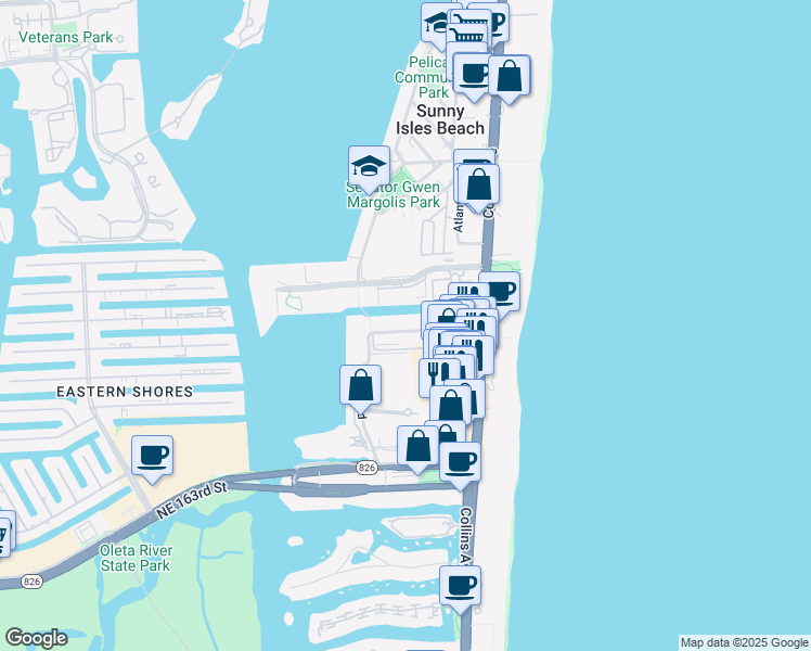 map of restaurants, bars, coffee shops, grocery stores, and more near 200 172nd Street in Sunny Isles Beach