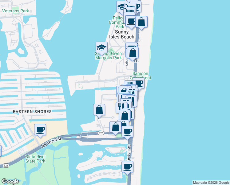 map of restaurants, bars, coffee shops, grocery stores, and more near 200 172nd Street in Sunny Isles Beach