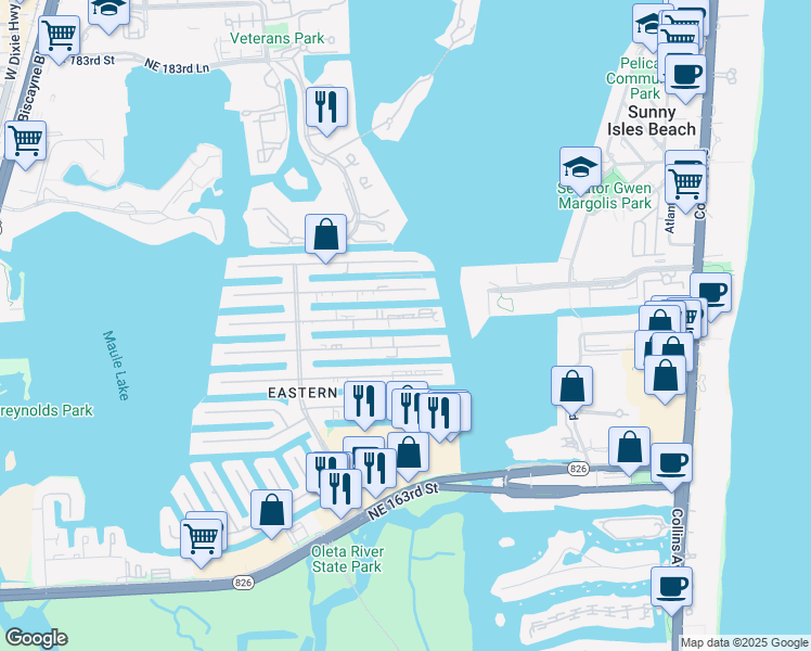 map of restaurants, bars, coffee shops, grocery stores, and more near 3868 Northeast 169th Street in North Miami Beach