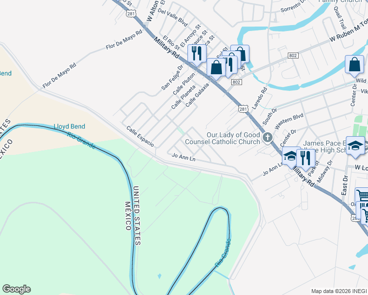 map of restaurants, bars, coffee shops, grocery stores, and more near 704 Jo Ann Lane in Brownsville