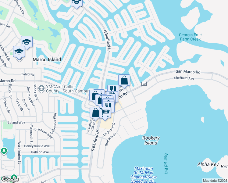 map of restaurants, bars, coffee shops, grocery stores, and more near 1850 San Marco Road in Marco Island