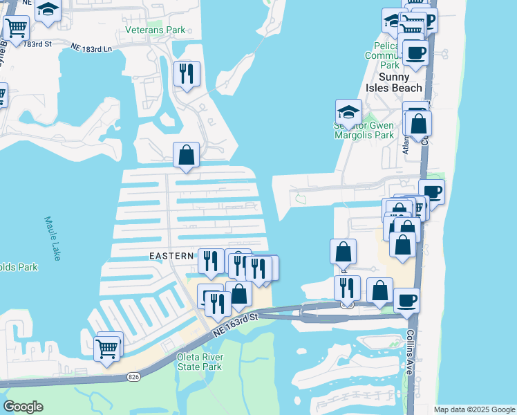 map of restaurants, bars, coffee shops, grocery stores, and more near 4000 Northeast 170th Street in North Miami Beach